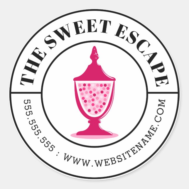 Sticker Rond Buffet de bonbons rose Texte courbe (Devant)