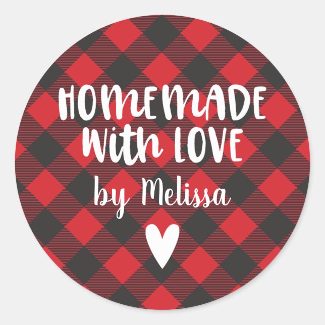 Sticker Rond Buffle De Noël Plaid Fait Maison Avec Amour (Devant)