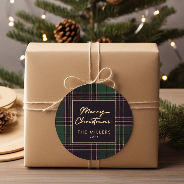 Sticker Rond Buffle Tartan Vert Plaid Plaid Moderne Élégant (Green Tartan Plaid Buffalo Plaid Modern Elegant Classic Round Sticker)