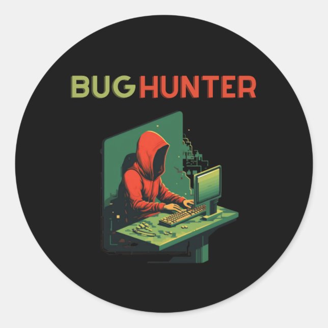 Sticker Rond BUG HUNTER, Programmation, ingénieur logiciel (Devant)