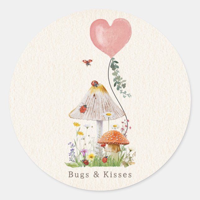 Sticker Rond Bugs & Baisers Ladybugs Champignons Valentine (Devant)