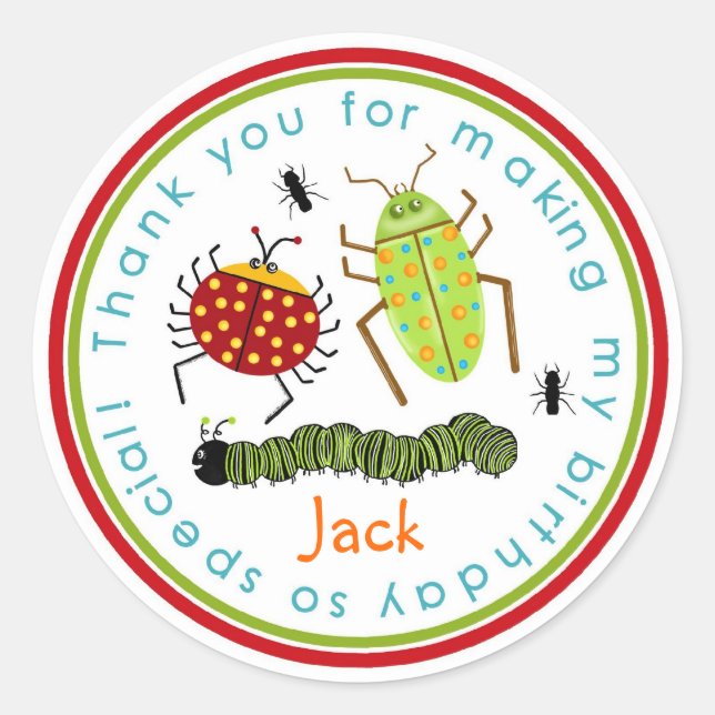 Sticker Rond Bugs Insectes Ladybugs Ants Anniversaire Favoriser (Devant)