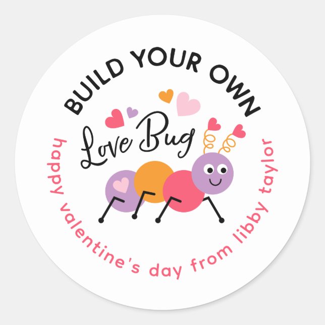 Sticker Rond Build a Love Bug Playdough Valentine Label (Devant)
