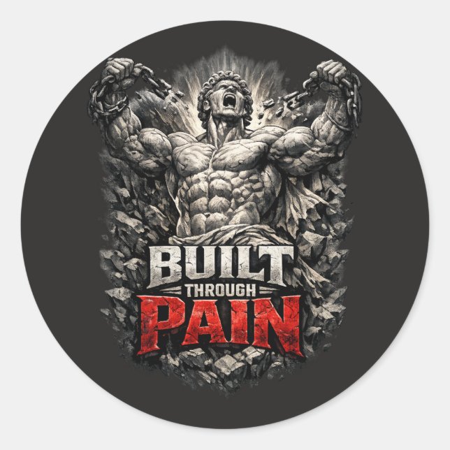 Sticker Rond Built Through Pain Design (Devant)