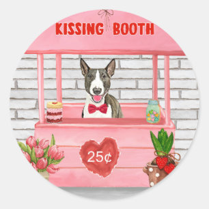 Sticker Rond Bull Terrier Chien Valentine's Day Kissing Booth
