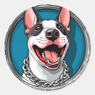 Sticker Rond Bull Terrier Sourire Mignon 🐾 Art de Chien Joyeux