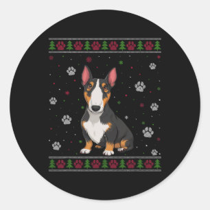 Sticker Rond Bull Terrier Sweat de Noël Xmas Animal Chien