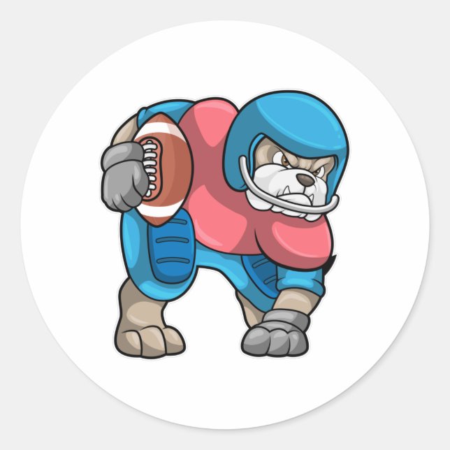 Sticker Rond Bulldog au sport avec football et casque (Devant)