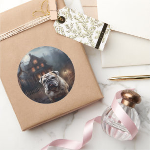 Sticker Rond Bulldog Halloween Effrayant 