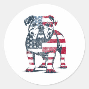 Sticker Rond Bulldog Love Drapeau Américain Patriotique États-U