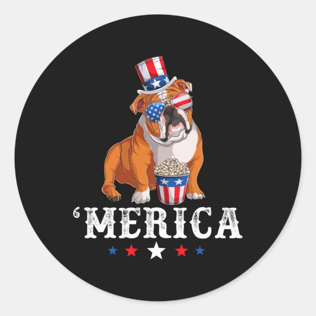 Sticker Rond Bulldog Men Femmes États-Unis drapeau anglais Bull (Devant)