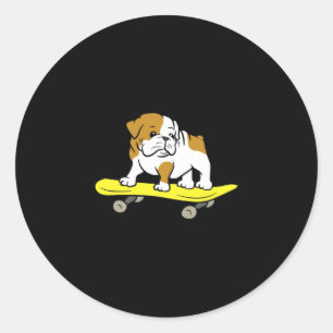 Sticker Rond Bulldog Skateboard Chien Patineur Bulldog
