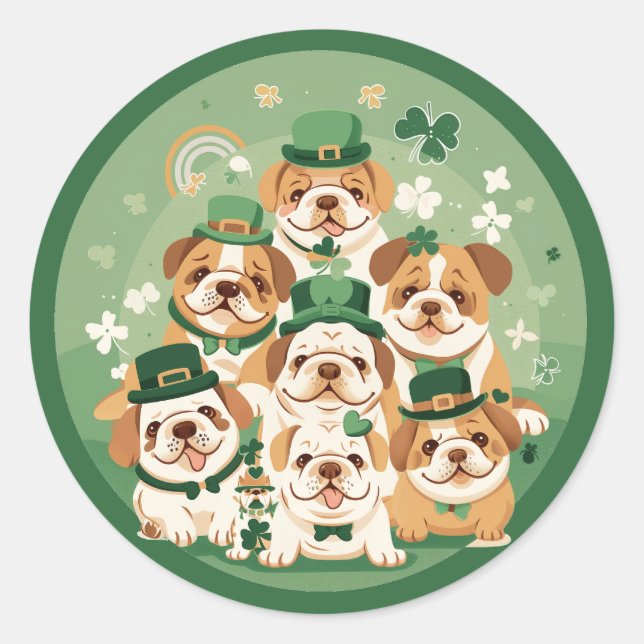 Sticker Rond Bulldogs anglais de la Saint-Patrick (Devant)