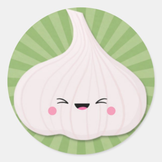 Sticker Rond Bulle d'ail Kawaii sur Green Starburst (Devant)