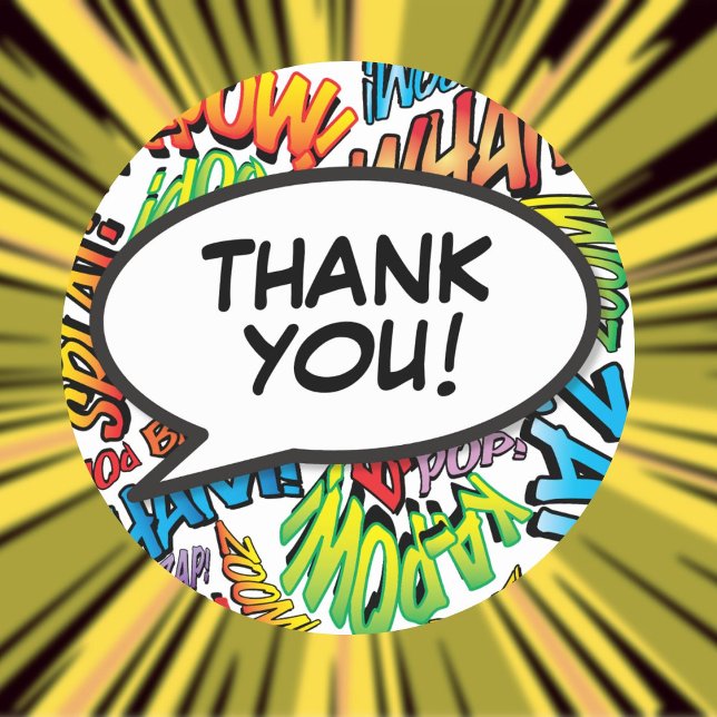 Sticker Rond Bulle de discours de remerciement de typographie c (Modern Colorful Typography Thank You Speech Bubble Classic Round Sticker)