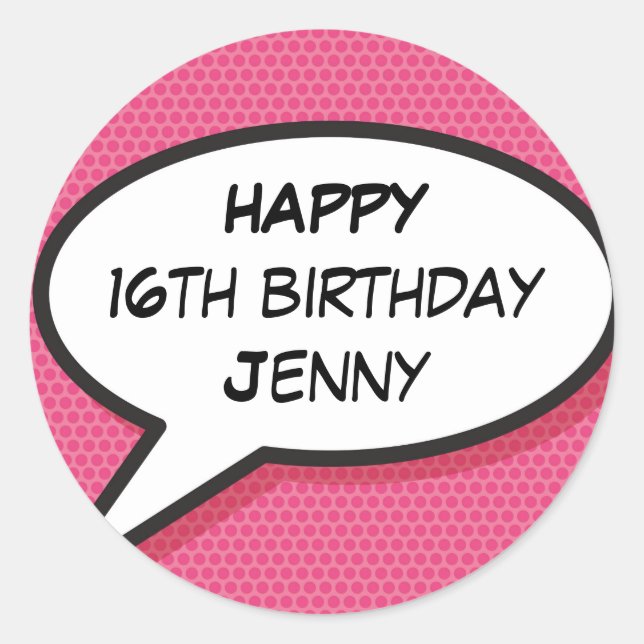 Sticker Rond Bulle de texte Joyeux Anniversaire Fun Rétro Fémin (Devant)