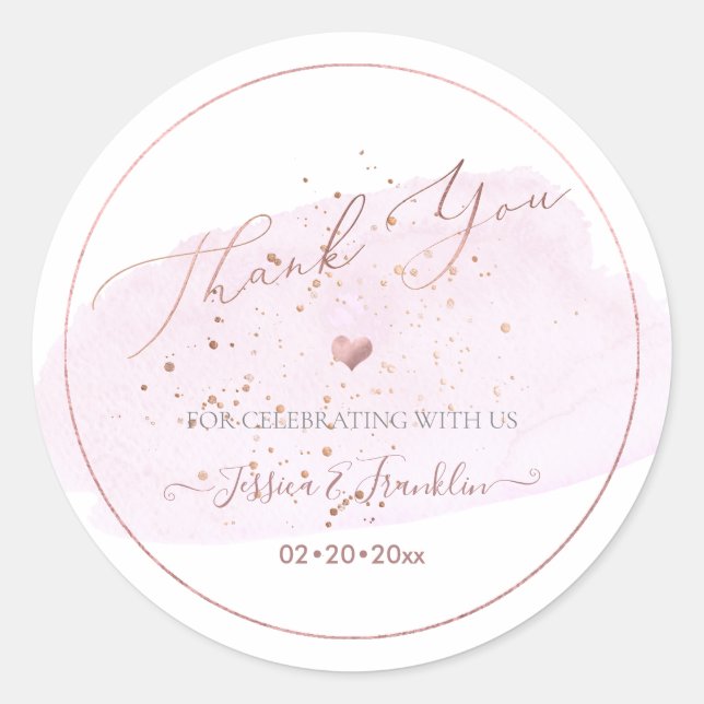 Sticker Rond Bulles de champagne rose, Merci d'aquarelle (Devant)