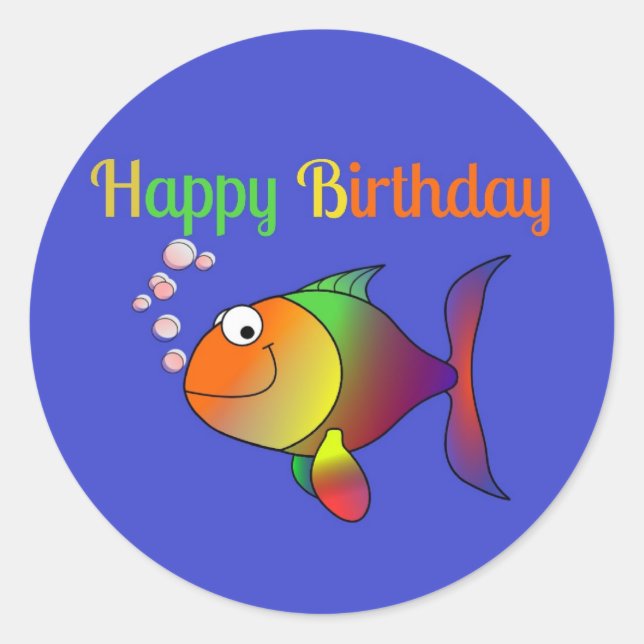 Sticker Rond Bulles, Joyeux Poisson Anniversaire, (Devant)
