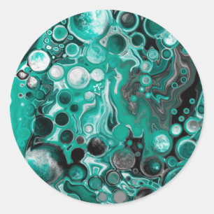 Sticker Rond Bulles turquoises et noires Cellules d'art fluides