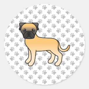 Sticker Rond Bullmastiff Fauve Chien de Dessin Animé Mignon
