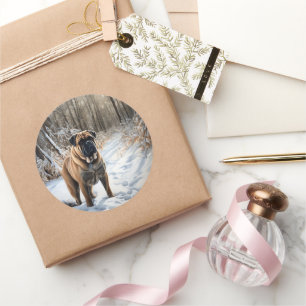 Sticker Rond Bullmastiff Qu'il neige Noël