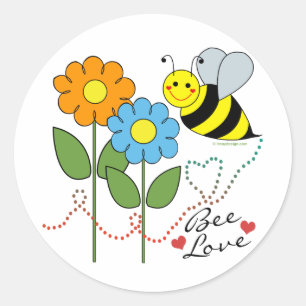 Sticker Rond Bumble Abee Avec Fleurs Abee Aimer