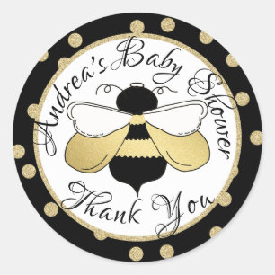 Sticker Rond Bumble Bee et Baby shower Pois