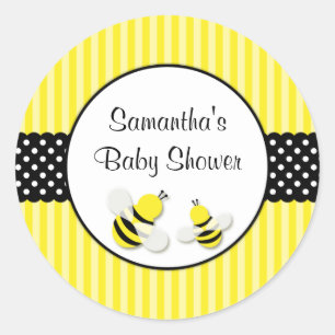 Sticker Rond Bumble Bee rayé Baby shower Pois
