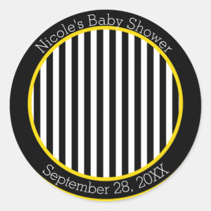 Sticker Rond Bumble Black White Yellow Bee Theme Baby shower