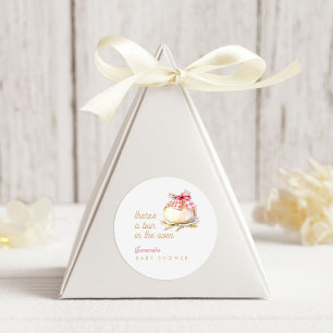 Sticker Rond Bun In The Oven Ruban Gingham Rose Baby Shower