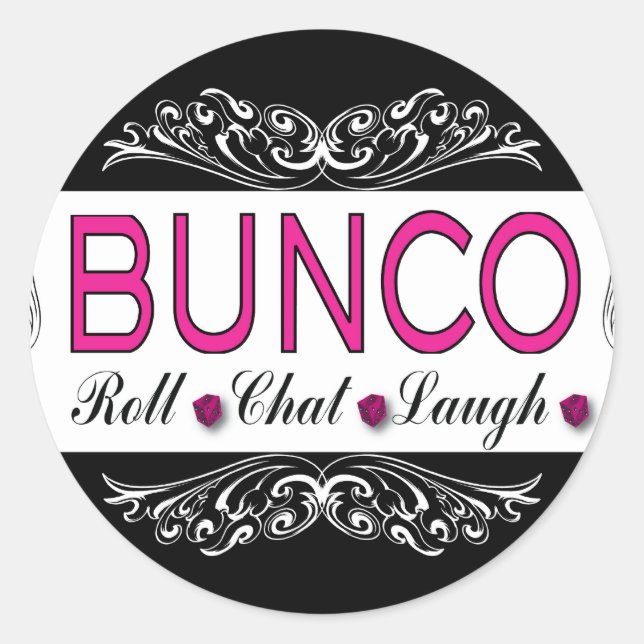 Sticker Rond Bunco, Rouleau, Conversation, Rire en rose, noir e (Devant)