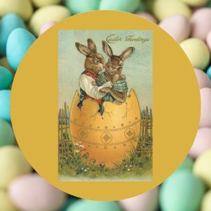 Sticker Rond Bunnies de Pâques Victoriennes vintages dans un oe