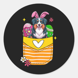 Sticker Rond Bunny Australian Shepherd Pâques Œufs en Chocolat