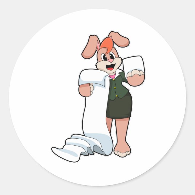 Sticker Rond Bunny comme secrétaire avec papier (Devant)