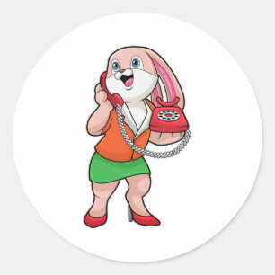 Sticker Rond Bunny comme secrétaire avec téléphone
