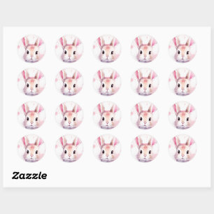 Sticker Rond Bunny Cute Aquarelle baby shower rose