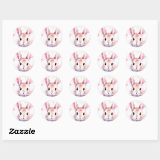 Sticker Rond Bunny Cute Aquarelle baby shower rose