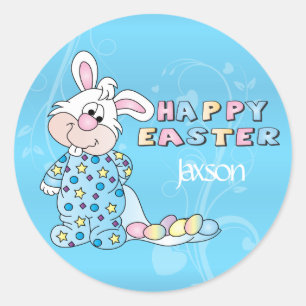 Sticker Rond Bunny de Pâques dans le Bleu Bébé