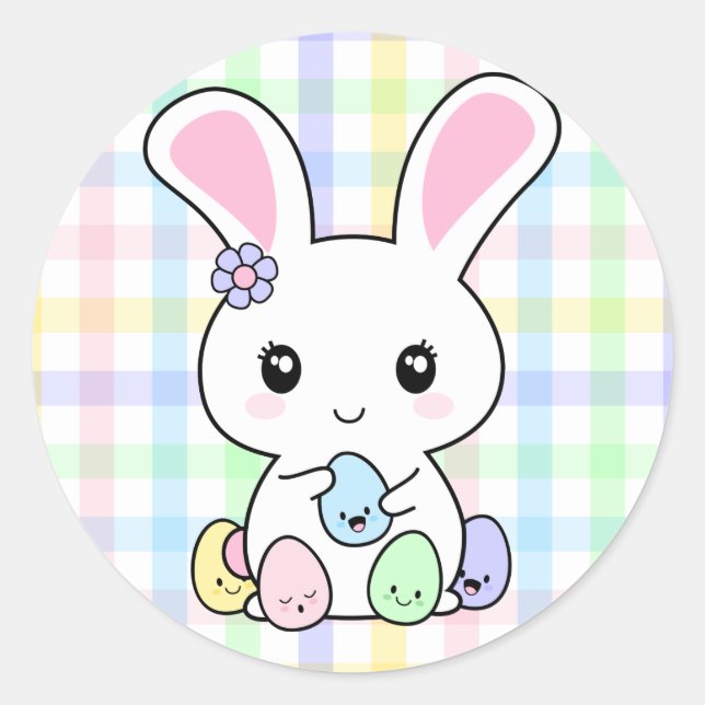 Sticker Rond Bunny de Pâques Kawaii (Devant)