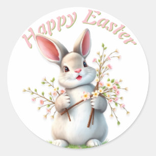 Sticker Rond Bunny de Pâques mignonette Floral heureux Pâques