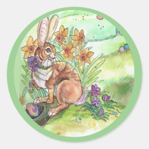 Sticker Rond Bunny de Pâques printemps