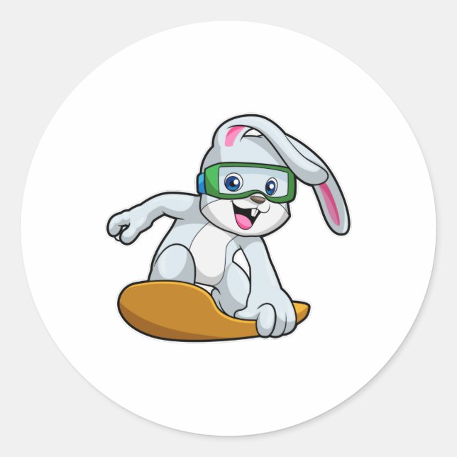 Sticker Rond Bunny en Snowboard avec Snowboard (Devant)