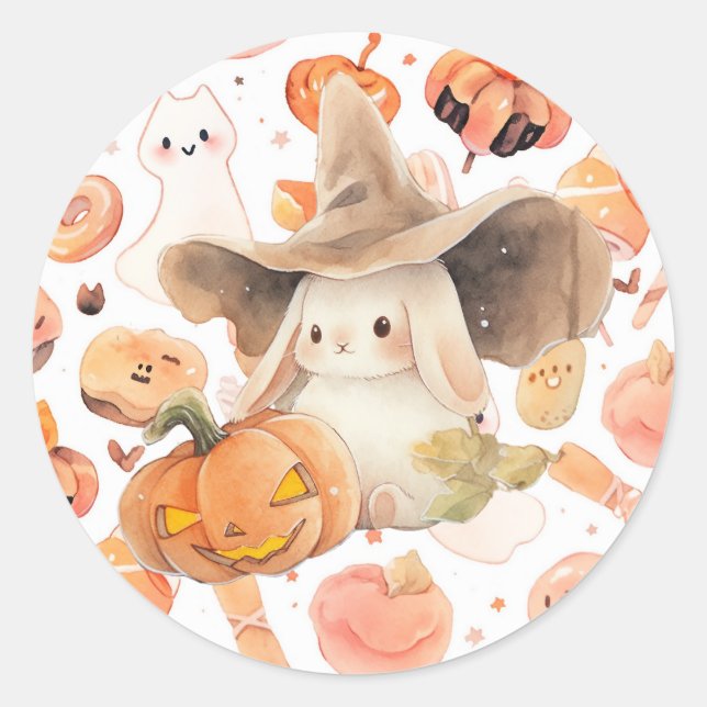 Sticker Rond Bunny et Jack O' Lantern Hoppy Halloween (Devant)