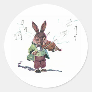 Sticker Rond Bunny Jouer au violon