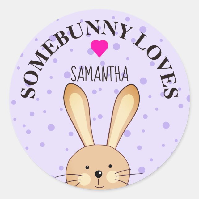 Sticker Rond Bunny Lilac Vous Aime (Devant)