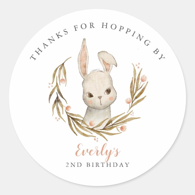 Sticker Rond Bunny Merci D'Avoir Hopping Par Fille Anniversaire (Devant)