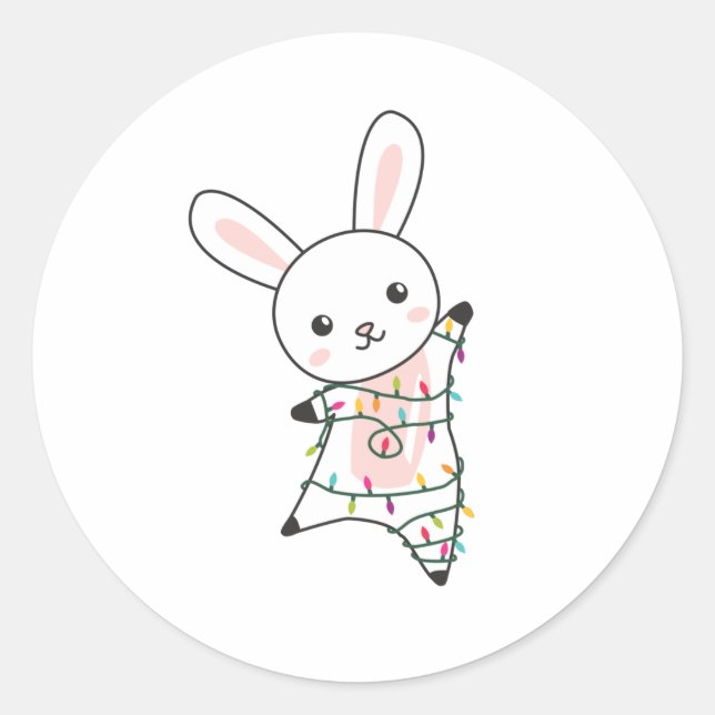 Sticker Rond Bunny Merry Christmas Winter Animals Rabbits (Devant)