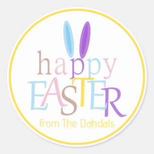 Sticker Rond Bunny personnalisé Joyeux Dandelion de Pâques Jaun