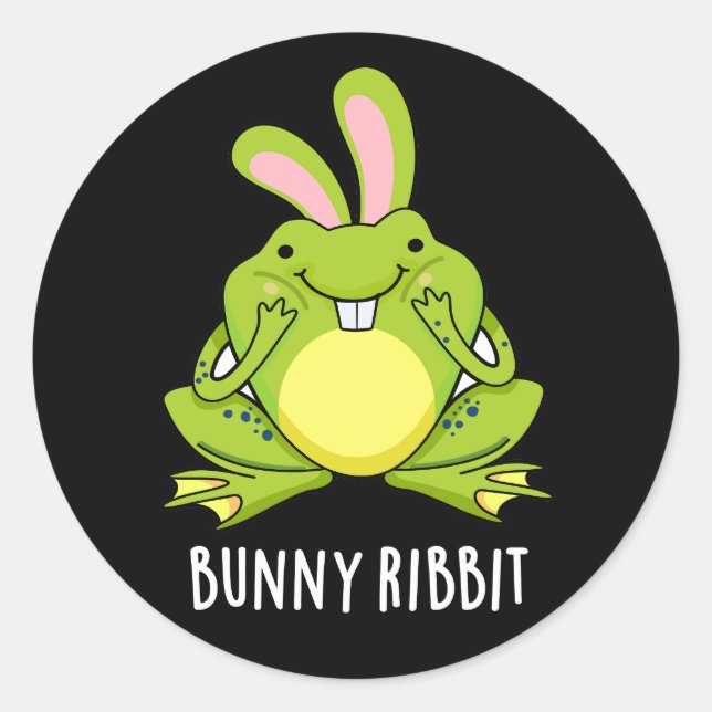 Sticker Rond Bunny Ribbit Funky Rabbit Frog Pun Dark BG (Devant)
