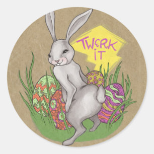 Sticker Rond Bunny Twerk Pâques